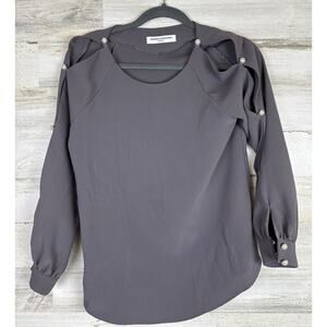 Amanda Uprichard Women’s S Gray Genesse Pearl Cold Shoulder Long Sleeve Blouse